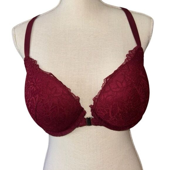 Auden Women's Racerback Push-Up Lace Front-Closure Bra - Burgundy Size 38D - Picture 1 of 6
